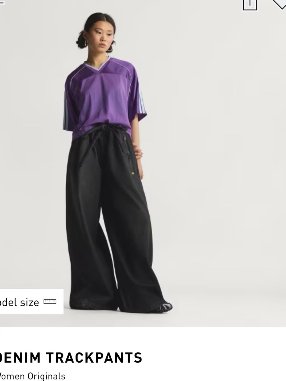 adidas black denim-look track pants with trefoil logo - Picture 2 of 2